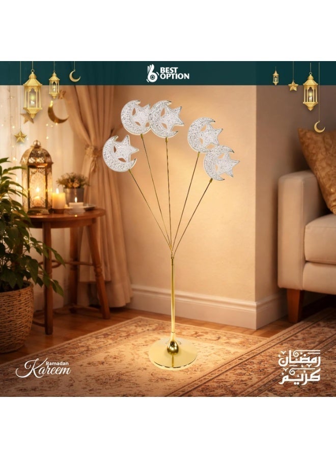 Silver LED Metal Tree with Stand Shaped Floor Lamp with Moon and star for Wedding Photography event Home ambient Decoration | Ramadan Eid Party festive style - Image 4
